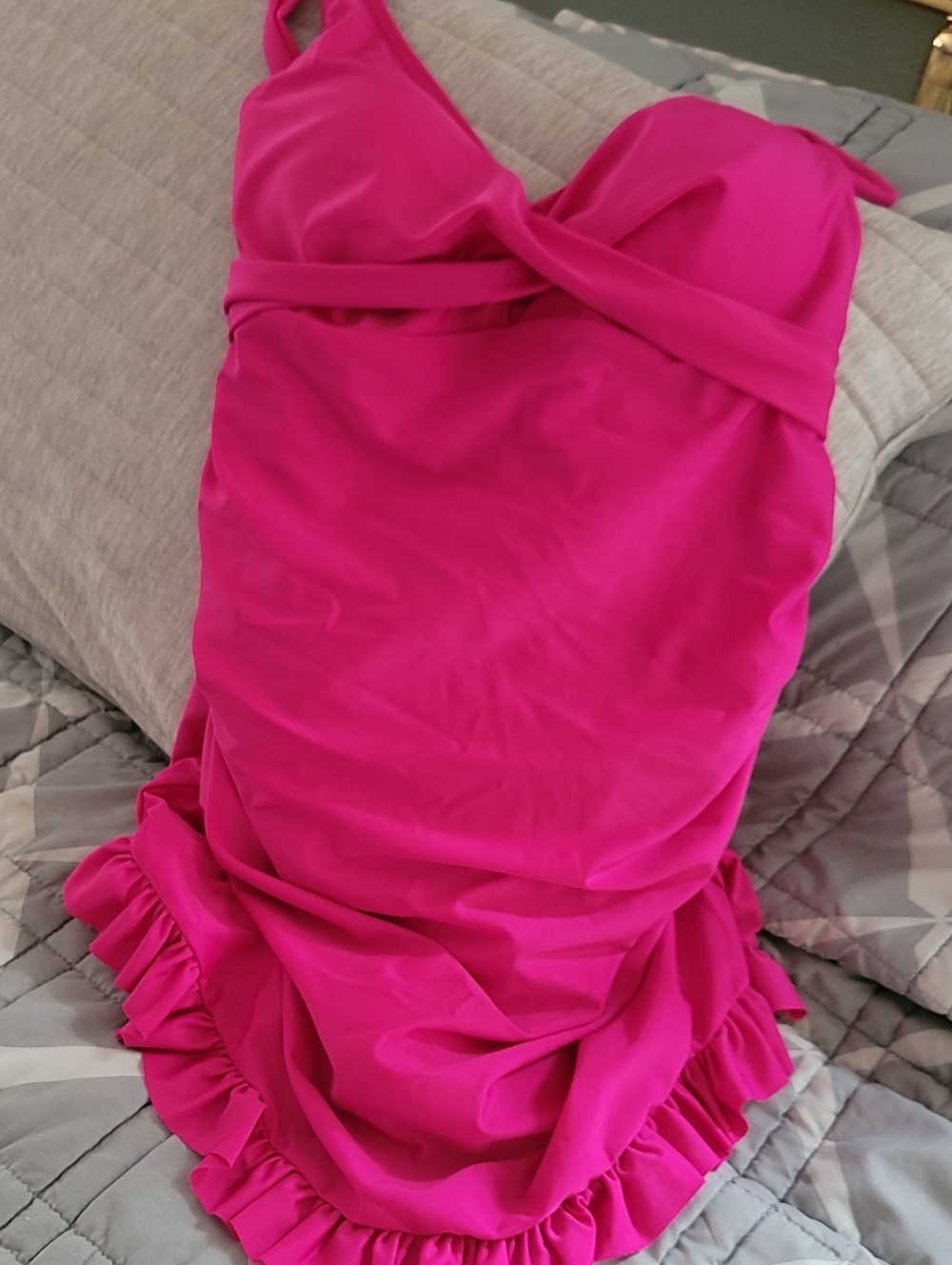 Bright Fuchsia One-Piece Ruffled Swimsuit NEW with Sanitary Pad Intact.